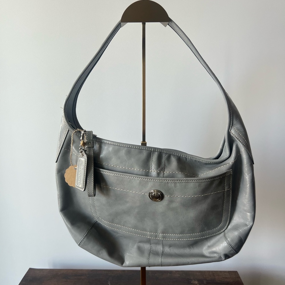 Authentic COACH Gray Leather Shoulder Bag - Hobo Shape